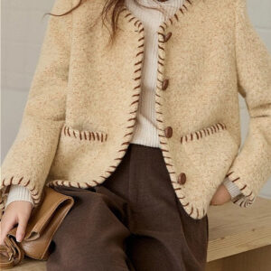 Elegant Textured Wool Two-tone Coat