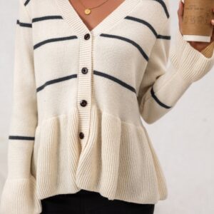 V-Neck Striped Loose Fit Knit Cardigan