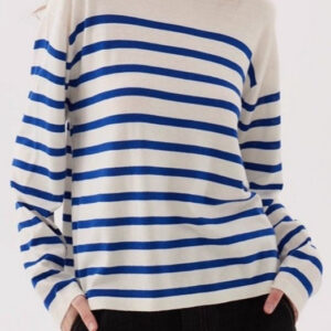 Navy Striped Relaxed Boat Neck Knit Top