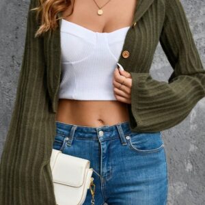 Hooded Cropped Buttoned Knit Cardigan