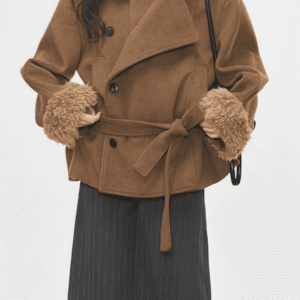 Vintage Fur Collar Fur Cuffs Short Woolen Coat